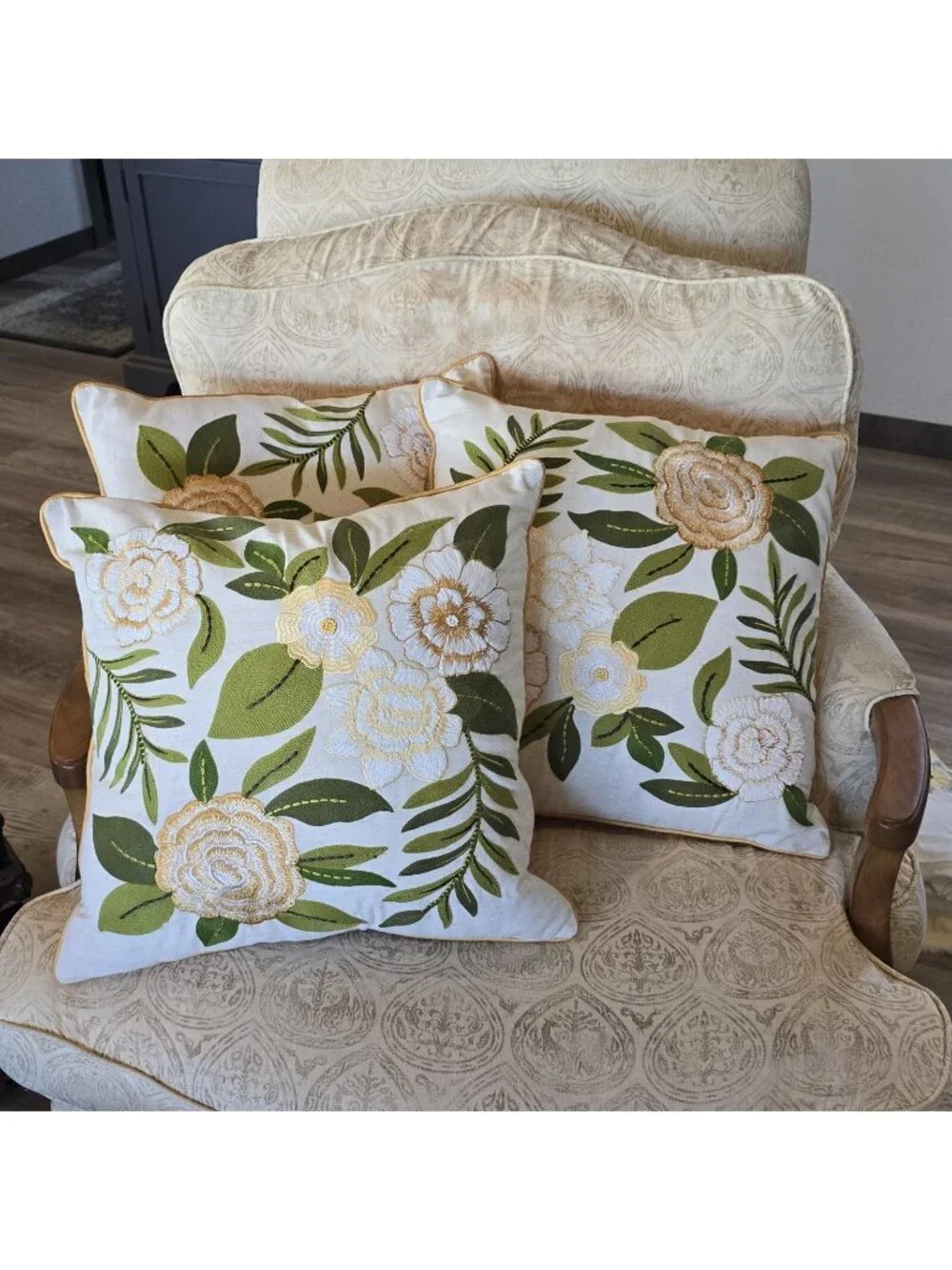3- Pier 1 One Pillow Cases Covers Accent Yellow Green Embellished 16x16